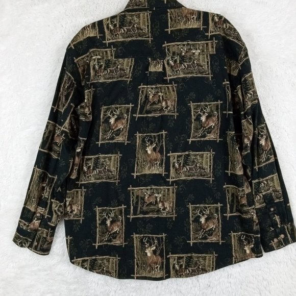 Bit & Bridal Outfitters Mens Shirt Black Button Down Deer Print Hunting Medium - Picture 2 of 11